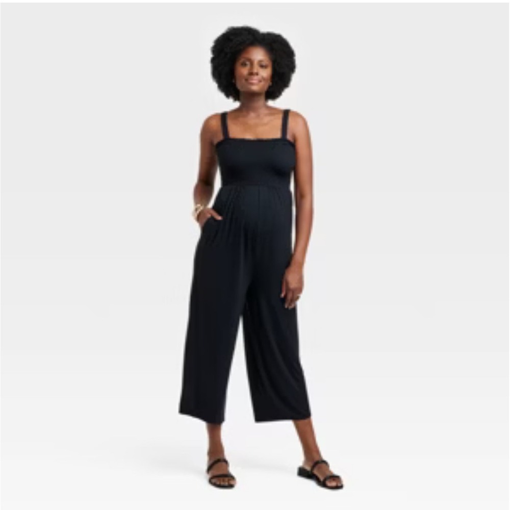 Ingrid & Isabel Jumpsuit Smocked Maternity Casual Black Size S Pregnancy New Mom